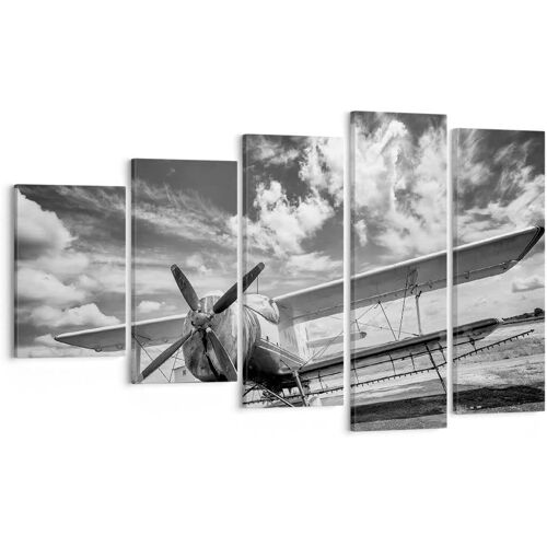 Impression sur toile vintage en noir et blanc avec avion et avion - Impressions artistiques pour décoration de la maison, salon, chambre à coucher 150 x 80 cm. (sans cadre)