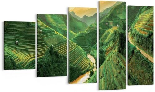Art mural sur toile - Champs de riz - Paysage d'Asie - Nature - Chine - Impressions sur toile pour décoration de la maison, salon, chambre à coucher 150 x 80 cm. (sans cadre)