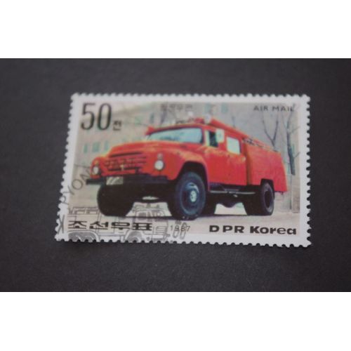 Timbre Pompier Camion 1987 Air Mail 50 Dpr Korea Imprimé Par La Corée