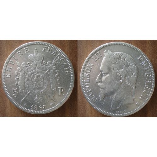 France 5 Francs 1868 Bb Atelier Strasbourg Piece Argent Ecu Piece Frcs Frs Frc