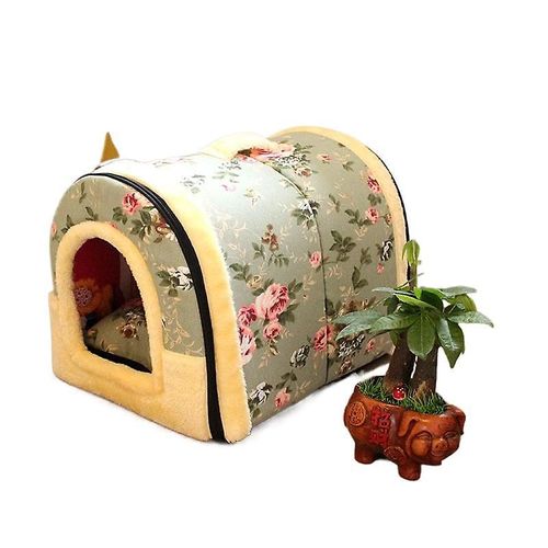 Chenil D'usine Quatre Saisons Disponible, Chenil Fermé, Chaud D'hiver, Pour Animaux De Compagnie, Maison Fraîche D'été Pour Chat, Fleur Verte Xl