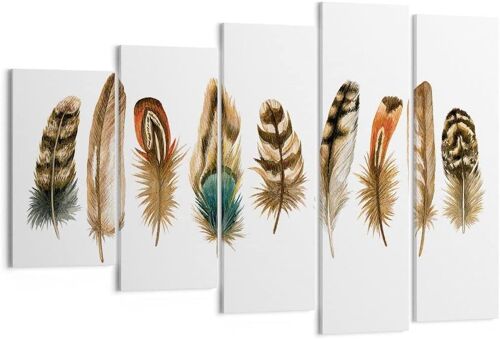 Impression sur toile murale en forme de plume d'oiseau - Style bohème vintage - Impressions d'art pour décoration de la maison, salon, chambre à coucher 50 x 25 cm. (sans cadre)