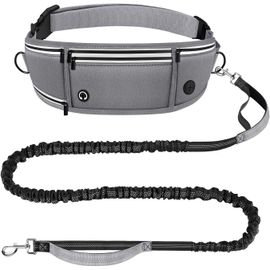 Laisse Canicross Chien, Laisse Main Libre Pour Chiens, Longe De Jogging Élastique 160-220cm, Anti-Tirons, Réfléchissant, Ceinture Réglable, Double Poignée Pour Course À Pied, Marche