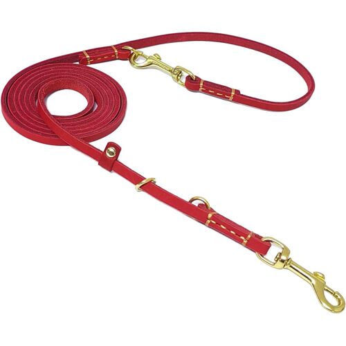 Laisse Multifonction En Cuir Pour Chien \U2013 2,4 M En Cuir Véritable Mains Libres À Double Extrémité Pour Chiens De Petite Et Moyenne Taille \U2013 Rouge