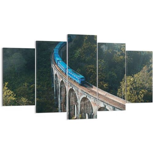 Impression sur toile murale avec pont ferroviaire, paysage de montagne, train, impressions artistiques pour décoration de la maison, salon, chambre à coucher 150 x 80 cm. (sans cadre)