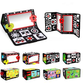 Livre Tissu Bébé Eveil 0 3 6 12 Mois,Livre Tissu Bebe Avec Miroir,Noir Et Blanc Livres D'éveil Doux Froissé,Idée Cadeau Dès La Naissance