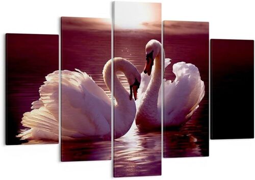 Impression sur toile murale avec animaux, paysage, cygnes, coucher de soleil, amour, impressions artistiques pour décoration de la maison, salon, chambre à coucher 150 x 80 cm. (sans cadre)
