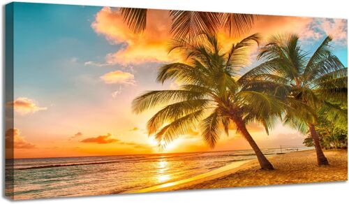 Plage côtier océan paysage coucher de soleil nature mur art peintures murales impressions décor pour murs pour salon chambre salle de bain plage 100 x 55 cm. (sans cadre)