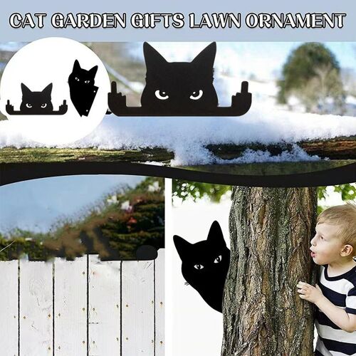 Black Peeping Cat Décorations Metal Garden Yard Art Cadeau idéal pour les amoureux des chats Animal Silhouette
