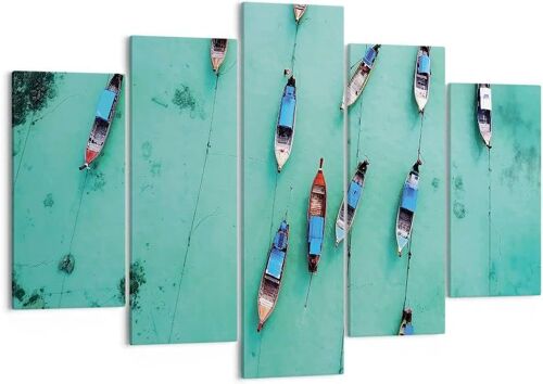 Art mural sur toile - Paysage de la côte de la mer, bateaux, tropiques de la mer - Impressions sur toile pour décoration de la maison, salon, chambre à coucher 200 x 100 cm. (sans cadre)