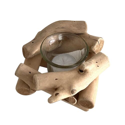 Porte-bougie de lumière en bois fait à la main avec tasse en verre Coupe de bougie de style rustique de style campagnard décor pour la décoration de la maison de ferme