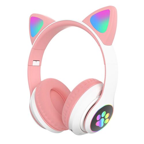 Rgb Cat Oreille Casque Mignon Multifonction Hifi Stéréo Son Lourd Bass Sans Fil Bluetooth 5.0 Casque Pour Gaming Music