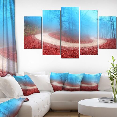 Route courbe en automne ForestLandscape Photo sur toile imprimée en forme de diamant bleu 100 x 55 cm. (sans cadre)