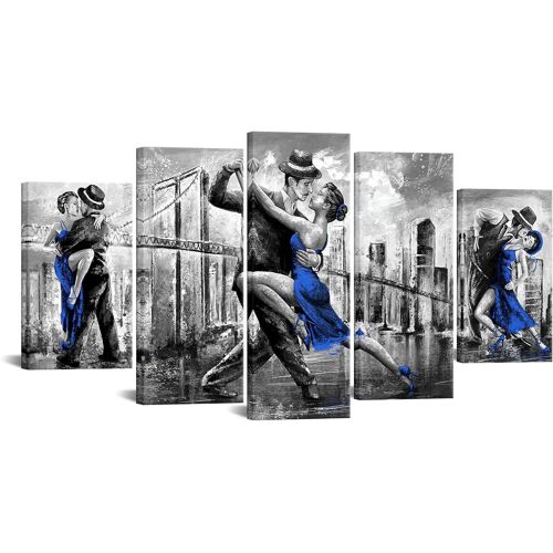 Peinture de jazz de New York CanvaWall Art Bleu 100 x 55 cm. (sans cadre)