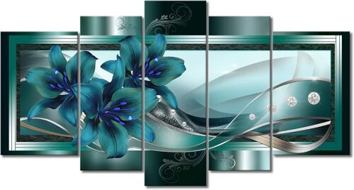 Blue Lily CanvaWall Art Fleur Photo Impression Peinture Murale Moderne Abstrait Décoration Murale pour Chambre Salon Salle de Bain Bureau 200 x 100 cm. (sans cadre)