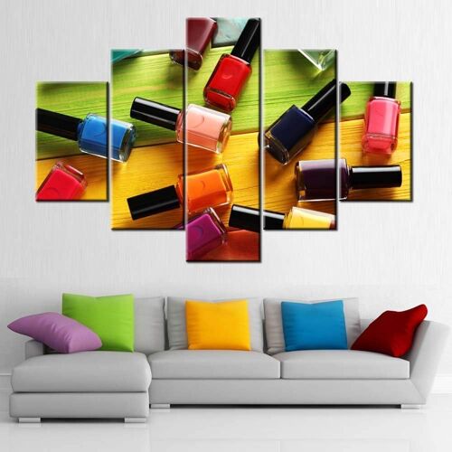 Art mural peintures de vernis à ongles images de table en bois colorées pour salon outils de manucure sur toile décoration de maison de chambre à coucher 100 x 55 cm. (sans cadre)