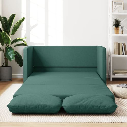 Canapé-Lit 2-En-1 Tissu Vert Foncé 112x174x55 Cm Avec Coussin