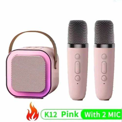 Machine de karaoké Bluetooth K12 portable, système de haut-parleurs 5.3 PA avec 1-2 microphones sans fil, maison, chant en famille, cadeaux pour enfants-Pink 1 to 2