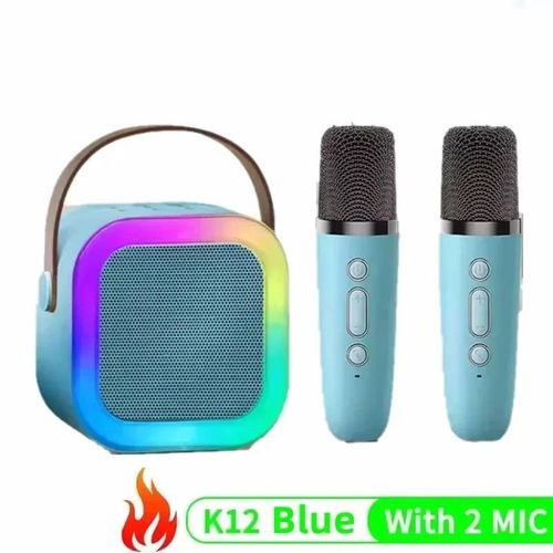 Machine de karaoké Bluetooth K12 portable, système de haut-parleurs 5.3 PA avec 1-2 microphones sans fil, maison, chant en famille, cadeaux pour enfants-Blue 1 to 2