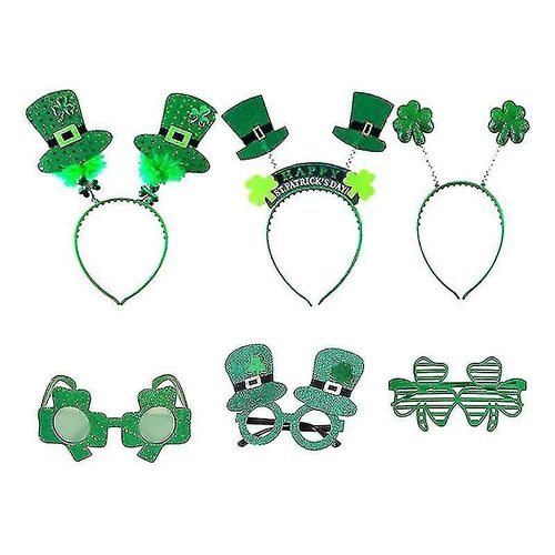 6pcs St Patrick Headband Set Clover Hair Eyeglasses Decoration Set Party Hat For Party Festival