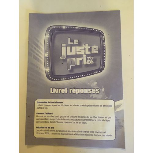 Livret Réponse Pour Le Jeu Le Juste Prix Tf1 Dujardin 2010