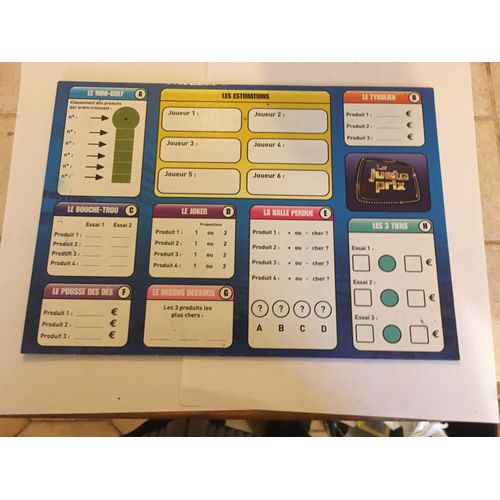 Planche-Réponse Effaçable Pour Le Jeu Le Juste Prix Tf1-Dujardin 2010