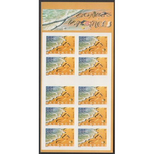 Bande Carnet 10 Timbres France 2001 Yvert Et Tellier N° Bc 3400a Bc 29 Bonnes Vacances Neuf Non Plié