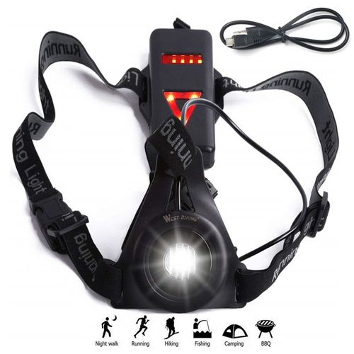 Eclairage Pour Course, Lampe De Poitrine Pour Course Rechargeable Usb 3 Mode D'éclairage,A Une Lumière Rouge Sur Le Dos Avec La Sécurité,Parfait Pour Les Coureurs De Nuit