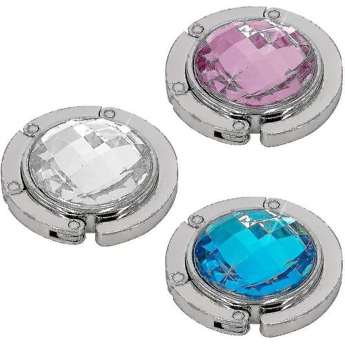 Pliable Sac à Main Crochet Floding Sac à Main Cintre Strass Sac Support pour Table Bureau 3 Pcs Blanc Rose Bleu
