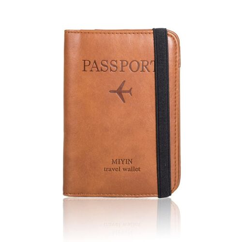 Nouveau sac de passeport Rfid simple multifonctionnel document sac pu cuir portable voyage pour femmes mince porte-passeport (brun clair)