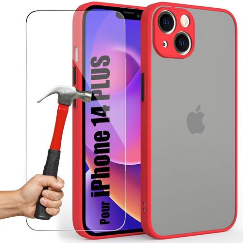 Coque Pour Iphone 14 Plus Silicone Fine Rigide Antichoc Rouge + 2 Verres Trempes