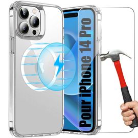 Coque Iphone 14 Pro Avec Cercle Magnetique + 2 Verres Trempes Vitre Protection Transparent