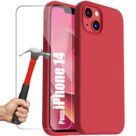 Coque Pour Iphone 14 Rouge Silicone Slim + 2 Verres Trempes Protection