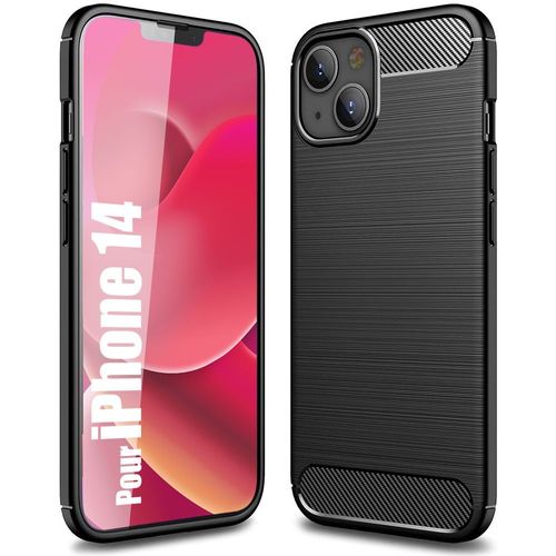 Coque Pour Iphone 14 Silicone Motif Fibre De Carbone - Noir