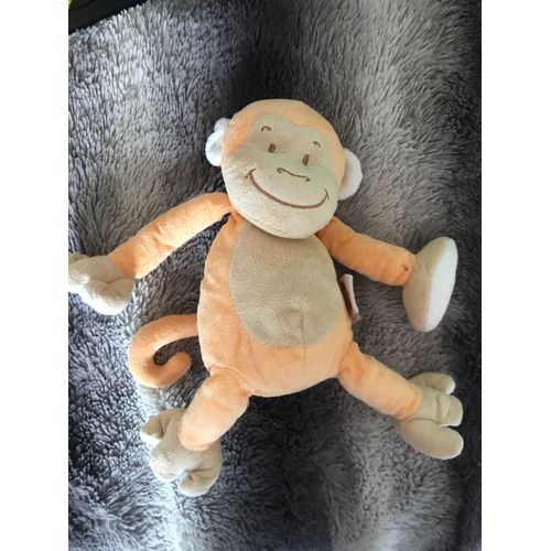 Peluche Doudou Singe Souriant Orange Marron Bengy 27 Cm