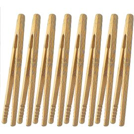 8 Pièces Bamboo Tongs Toast Kitchen Tongs 18cm Petites Pinces En Bambou Barbecue Tongs Bois Pour Cuisine, Viande Grillée, Pâtisseries, Pain