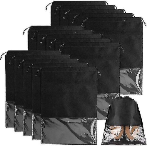 Sac à chaussures de voyage de 15 paquets, grand organisateur de chaussures, sac à cordon de serrage portable anti-poussière avec fenêtre transparente (noir)