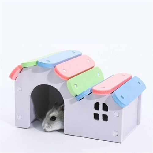 Maison Hamster En Bois, Petit Animal Domestique, Nid De Couchage, Couleur Arc-En-Ciel, Décoration De Toit, Pour Les Rats Gerbilles, Ours Doré
