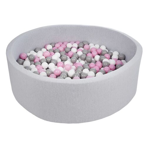 Piscine À Balles Pour Enfant, Diamètre Env.125 Cm, Aire De Jeu + 600 Balles Blanc,Rose,Gris