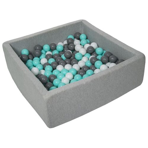 Piscine À Balles Pour Enfant, 90x90 Cm, Aire De Jeu + 300 Balles Blanc, Gris, Turquoise
