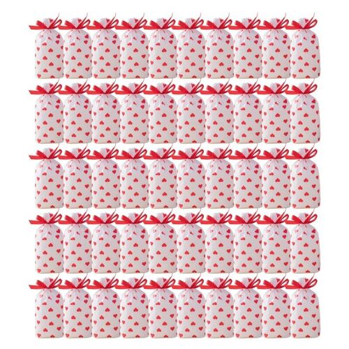 Lot De 50 Sachets Cadeaux Pour La Saint-Valentin, Emballage En Forme De Coeur Pour Cookies, Bonbons Et Friandises