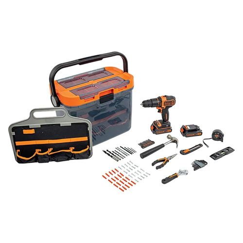 Kit perceuse sans fil Black+Decker 18V avec 2 batteries 1.5 Ah et 60 accessoires BCKSB04-QW