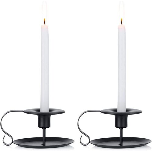 Bougeoir 2 Pcs, Chandelier Vintage en Fer Forge,avec Poignée et Plateau Retro Candélabres Decoration Table our Saint Valentin De Noël Halloween Mariage Cérémonie Anniversaire