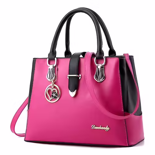 Sac à main en PU pour femmes, porte-documents avec pendentif d'amour, sac de courses à bandoulière de grande capacité, rose rouge