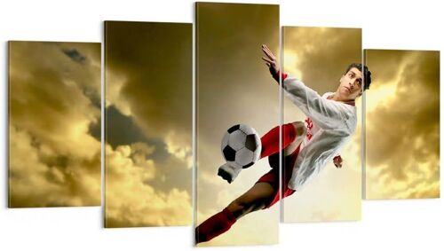 Décoration Salon Balle garçon football formation Moderne Impression sur Toile Image Tableau Decoration Murale Chambre Triptyque 5 parties Art Wall Tableaux Dec 100 x 55 cm. (sans cadre)