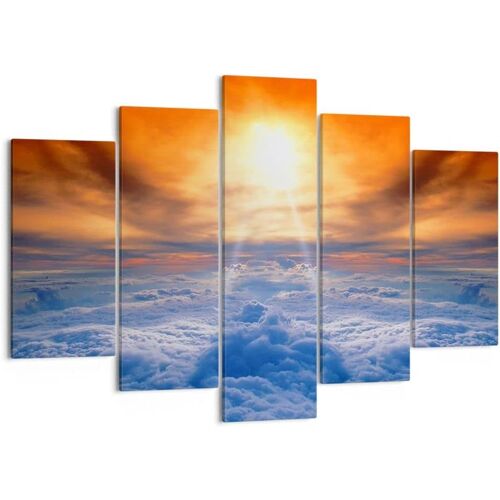 Moderne Impression sur Toile Image Tableau Decoration Murale Ciel nuages rayons solaires Tableaux Decoratifs Muraux Chambre Triptyque 5 parties Deco Décoration 100 x 55 cm. (sans cadre)