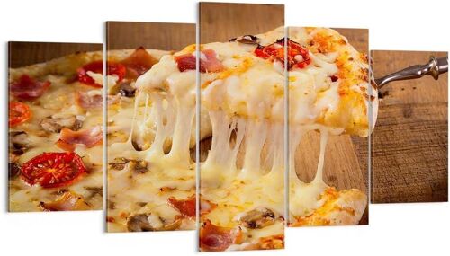 Deco Cadre Décoration Salon pizza fromage tomate Moderne Impression sur Toile Image Tableau Decoration Murale Chambre Triptyque 5 parties Art Wall Tableaux Dec 100 x 55 cm. (sans cadre)