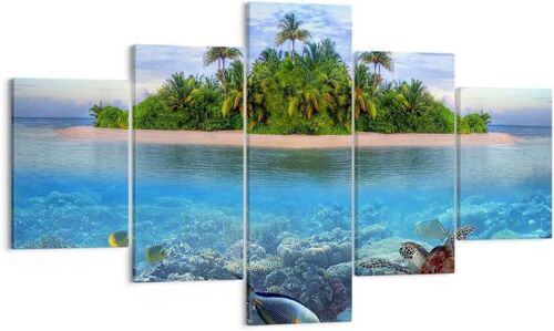 Moderne Impression sur Toile Plage lagune 100 x 55 cm. (sans cadre)