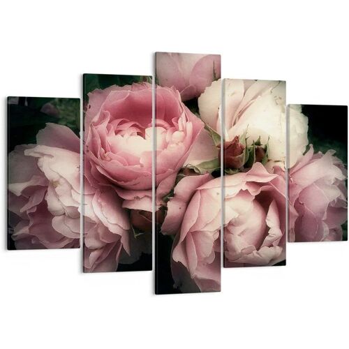 Moderne Impression sur Toile Image Tableau Decoration Murale pivoine fleur Grand Tableaux Decoratifs Muraux Chambre Triptyque 5 parties Deco Cadre Décoration S 100 x 55 cm. (sans cadre)