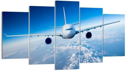 Deco Cadre Décoration Salon Avion ciel nuages vol Moderne Impression sur Toile Image Tableau Decoration Murale Chambre Triptyque 5 parties Art Wall Tableaux De 100 x 55 cm. (sans cadre)